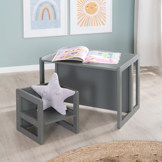 Children's Seating Set 3in1- Reversible Stool & Table - To Children's Bench Convertible - Anthracite – Lifestyle Image (17/18)