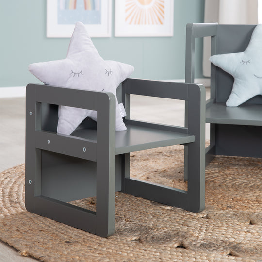 Children's Seating Set 3in1- Reversible Stool & Table - To Children's Bench Convertible - Anthracite – Lifestyle Image (5/18)