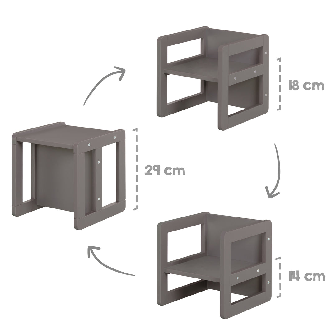 Children's Seating Set 3in1- Reversible Stool & Table - To Children's Bench Convertible - Anthracite – Infographic (3/18)