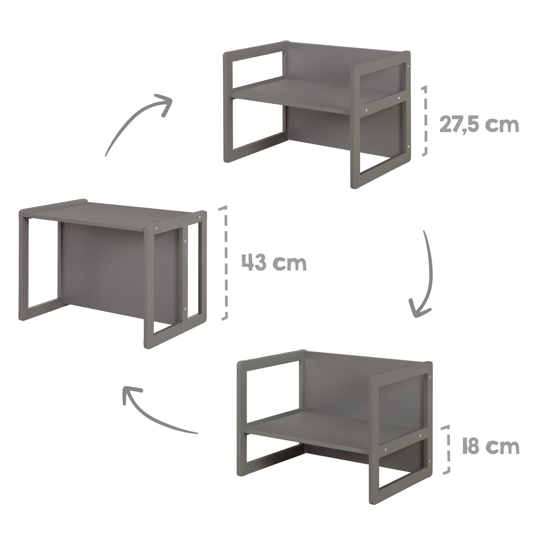 Children's Seating Set 3in1- Reversible Stool & Table - To Children's Bench Convertible - Anthracite – Infographic (6/18)