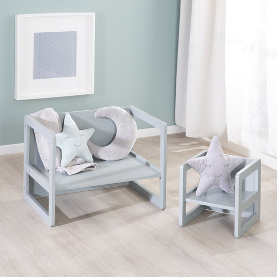 Children's Seating Set 3in1- Reversible Stool & Table - To Children's Bench Convertible - Taupe – Lifestyle Image (6/19)