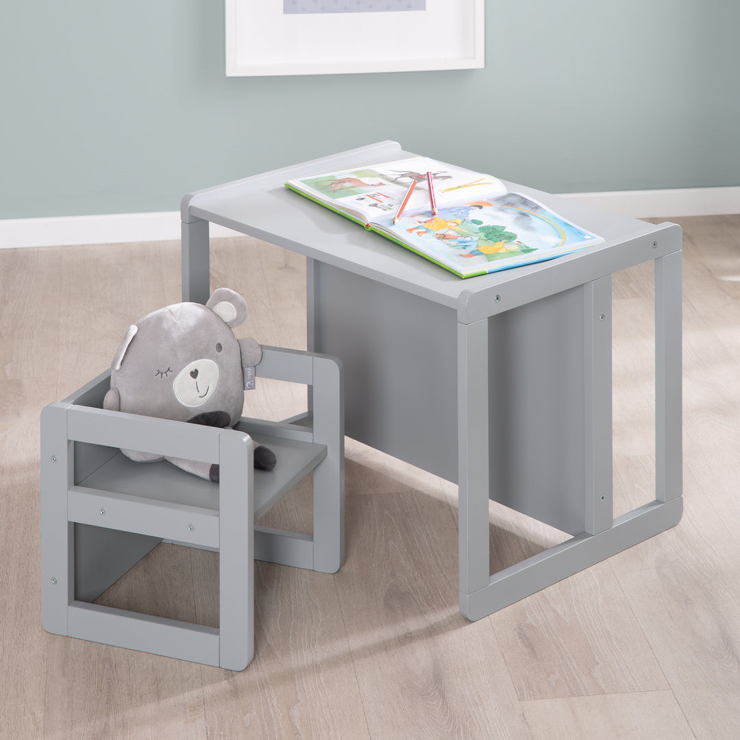 Children's Seating Set 3in1- Reversible Stool & Table - To Children's Bench Convertible - Taupe – Lifestyle Image (10/19)