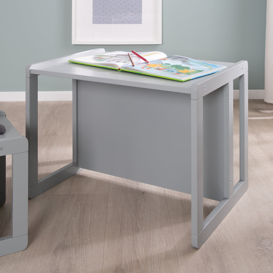 Children's Seating Set 3in1- Reversible Stool & Table - To Children's Bench Convertible - Taupe – Lifestyle Image (17/19)