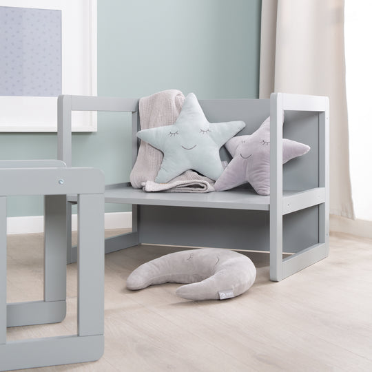 Children's Seating Set 3in1- Reversible Stool & Table - To Children's Bench Convertible - Taupe – Lifestyle Image (18/19)