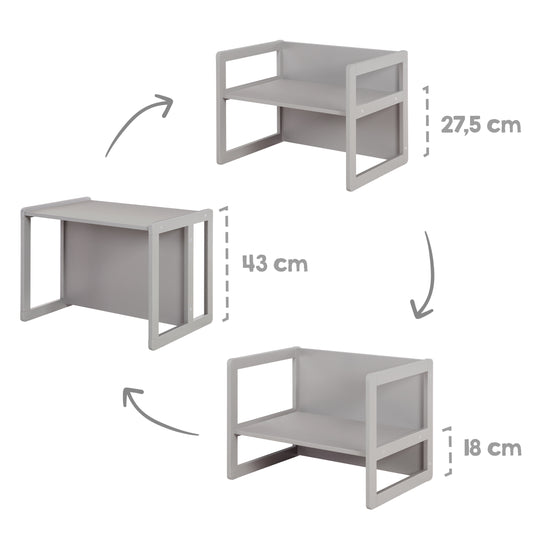 Children's Seating Set 3in1- Reversible Stool & Table - To Children's Bench Convertible - Taupe – Infographic (9/19)