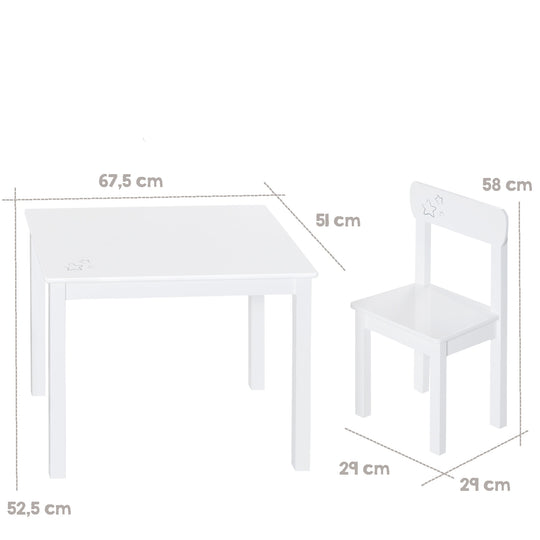 Kindersitzgruppe 'Little Stars', 2 Kinderstühle & 1 Tisch, Holz, weiß lackiert, mit Sternen – Infografik (3/8)