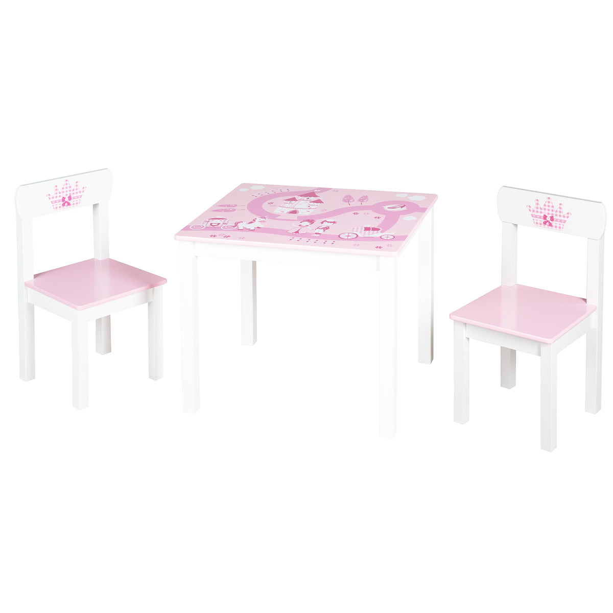 Ensemble table et chaises enfant 'Couronne', 2 chaises enfant & 1 table, avec prinzessin/château/licorne, rose – Détourage (1/7)