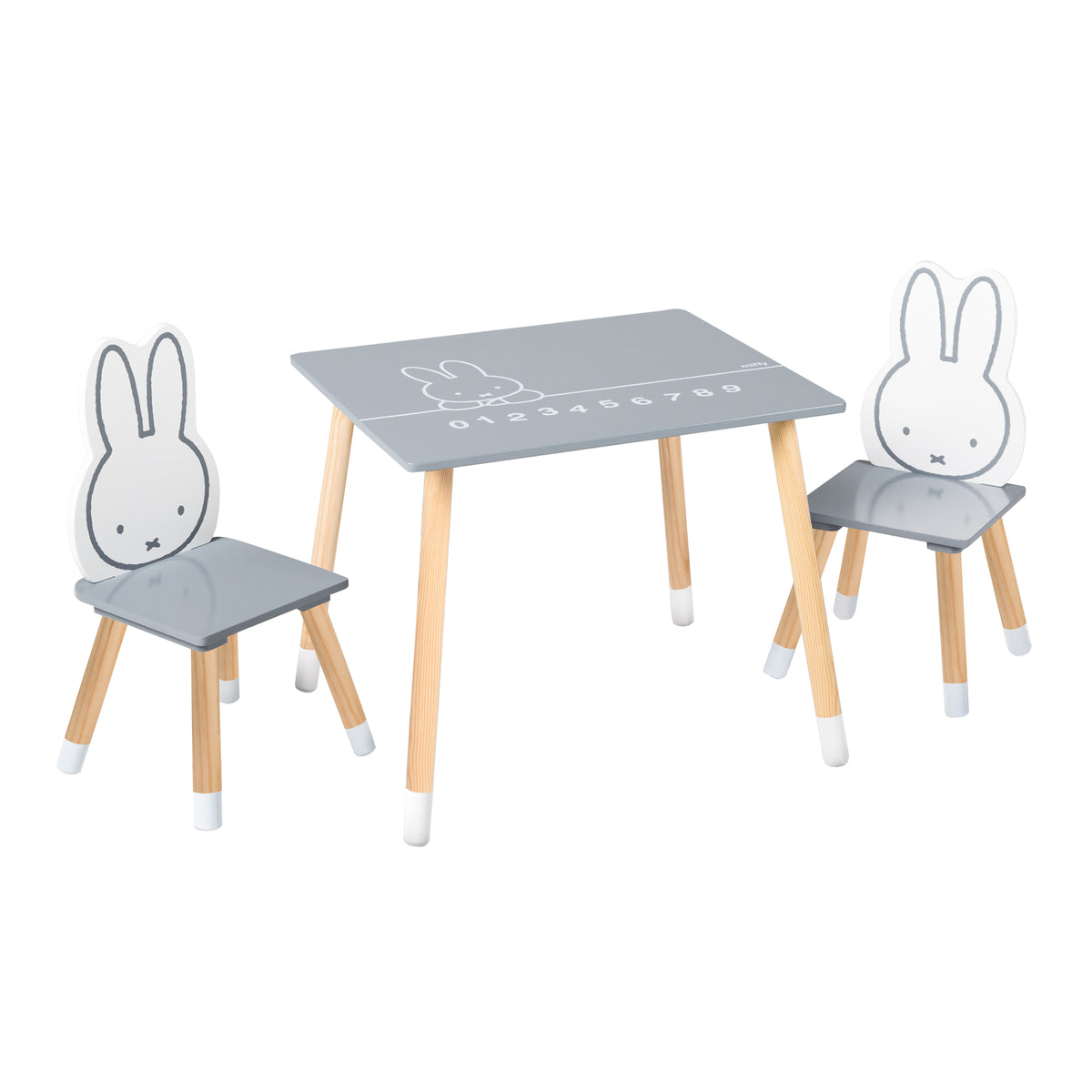 Ensemble table et chaises enfant 'miffy®', 2 chaises enfant & 1 table, bois, dunkelgrau/ blanc laqué – Détourage (1/22)