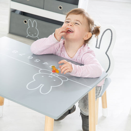 Children's Seating Set 'miffy®', 2 Children's Chairs & 1 Table, Wood, Dunkelgrau/ White Lacquered – Lifestyle Image (3/22)