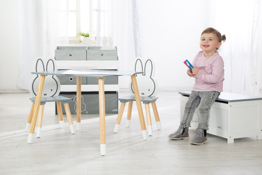 Children's Seating Set 'miffy®', 2 Children's Chairs & 1 Table, Wood, Dunkelgrau/ White Lacquered – Special Image (18/22)