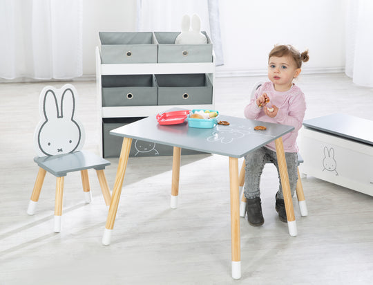 Children's Seating Set 'miffy®', 2 Children's Chairs & 1 Table, Wood, Dunkelgrau/ White Lacquered – Special Image (21/22)