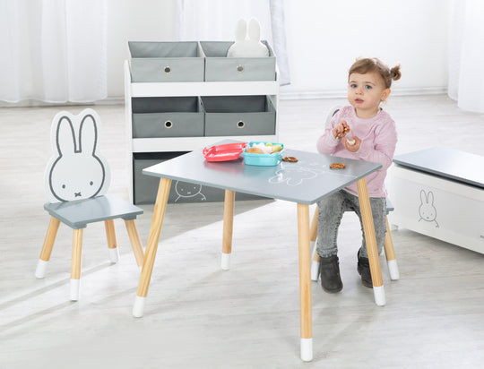 Children's Seating Set 'miffy®', 2 Children's Chairs & 1 Table, Wood, Dunkelgrau/ White Lacquered – Product Image (8/22)