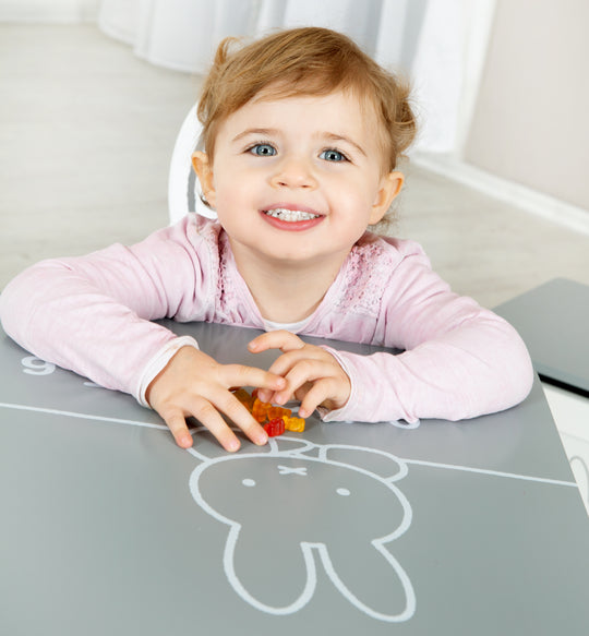Children's Seating Set 'miffy®', 2 Children's Chairs & 1 Table, Wood, Dunkelgrau/ White Lacquered – Product Image (9/22)