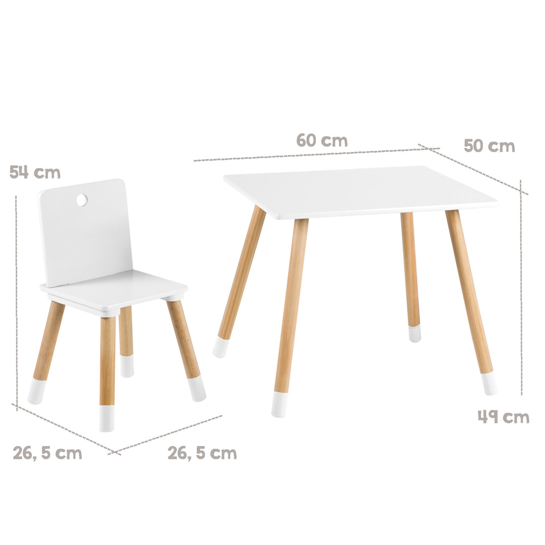Kindersitzgruppe, Kindermöbel Set aus 2 Kinderstühlen & 1 Tisch, Holz, weiß lackiert – Infografik (3/6)