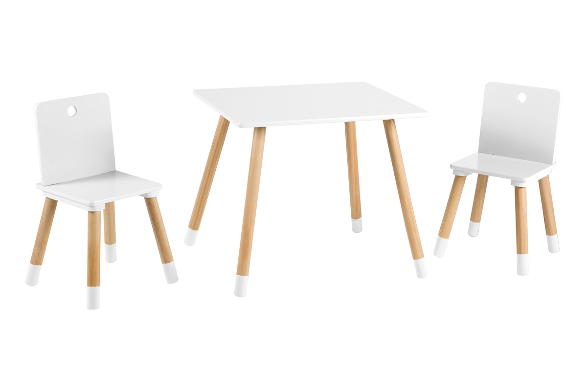 Ensemble table et chaises enfant, mobilier enfant set en 2 chaises enfant & 1 table, bois, blanc laqué – Détourage (1/6)