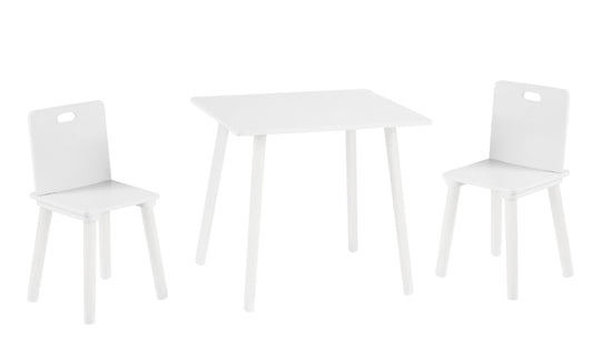 Kindersitzgruppe, Kindermöbel Set aus 2 Kinderstühlen & 1 Tisch, Sitzgarnitur Holz, weiß lackiert. – Produktbild (1/8)