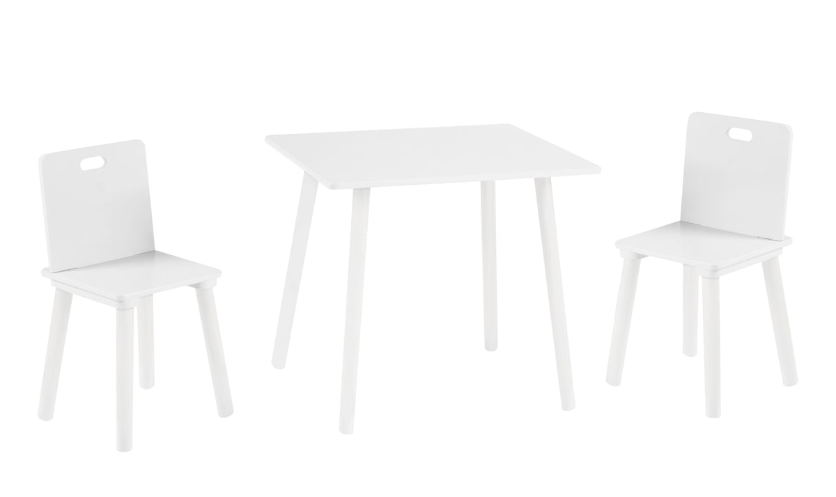 Kindersitzgruppe, Kindermöbel Set aus 2 Kinderstühlen & 1 Tisch, Sitzgarnitur Holz, weiß lackiert. – Produktbild (1/8)