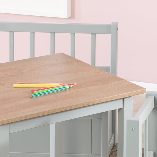 Ensemble table et chaises enfant 'Woody' - 2 Chaises & 1 table - Taupe laqué - Décor bois – Photo de détail (11/19)