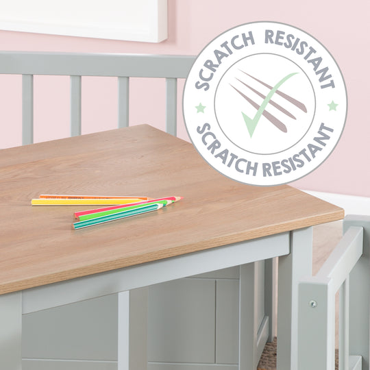 Ensemble table et chaises enfant 'Woody' - 2 Chaises & 1 table - Taupe laqué - Décor bois – Infographie (14/19)