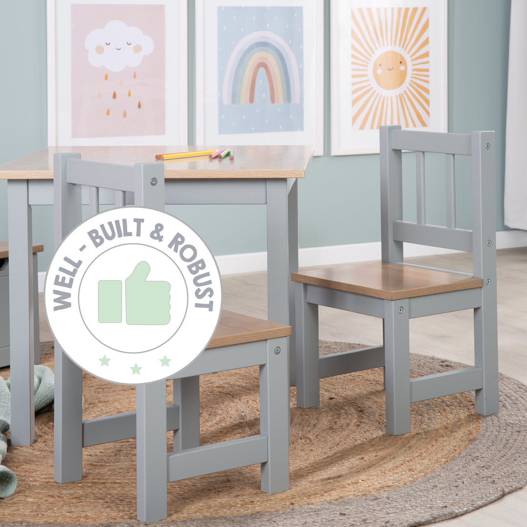 Ensemble table et chaises enfant 'Woody' - 2 Chaises & 1 table - Taupe laqué - Décor bois – Infographie (15/19)