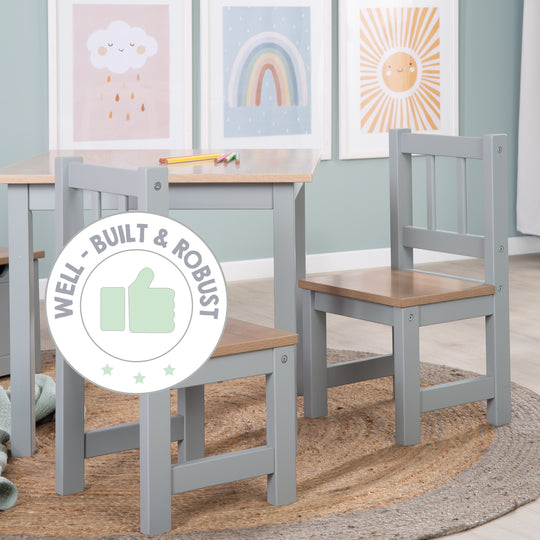 Ensemble table et chaises enfant 'Woody' - 2 Chaises & 1 table - Taupe laqué - Décor bois – Infographie (15/19)
