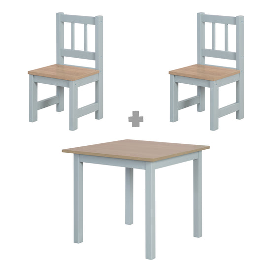 Ensemble table et chaises enfant 'Woody' - 2 Chaises & 1 table - Taupe laqué - Décor bois – Infographie (17/19)