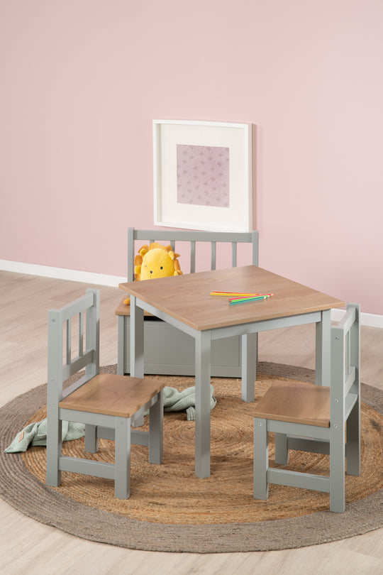 Ensemble table et chaises enfant 'Woody' - 2 Chaises & 1 table - Taupe laqué - Décor bois – Photo spéciale (18/19)