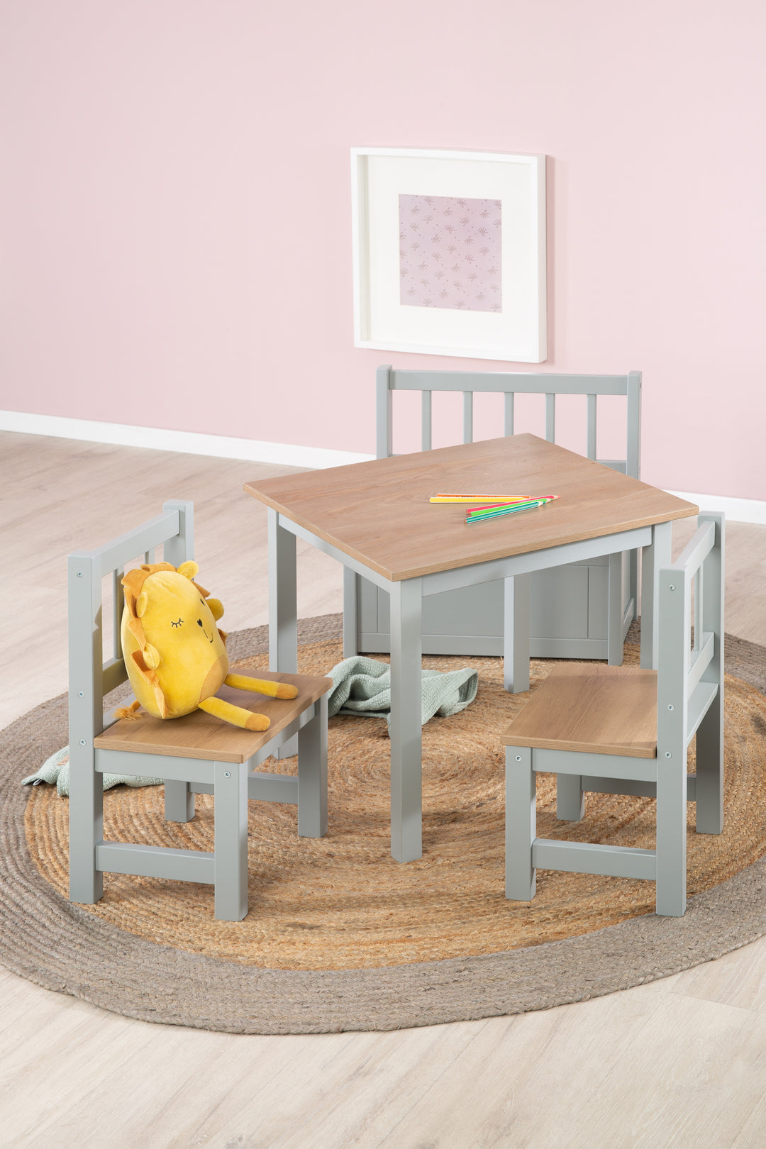 Ensemble table et chaises enfant 'Woody' - 2 Chaises & 1 table - Taupe laqué - Décor bois – Photo spéciale (19/19)
