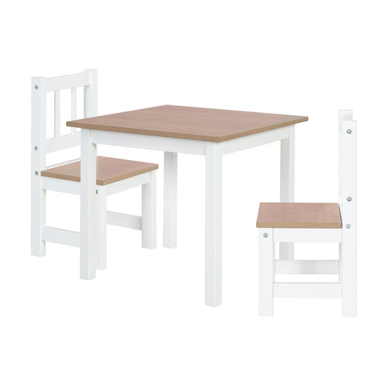 Children's Seating Set 'Woody' - 2 Chairs & 1 Table - White Lacquered - Wood-Effect Decor – Cutout (1/20)