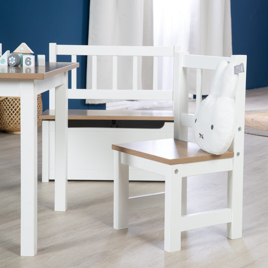 Children's Seating Set 'Woody' - 2 Chairs & 1 Table - White Lacquered - Wood-Effect Decor – Lifestyle Image (12/20)