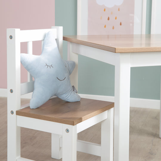 Children's Seating Set 'Woody' - 2 Chairs & 1 Table - White Lacquered - Wood-Effect Decor – Detail Image (15/20)
