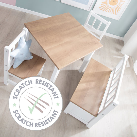 Children's Seating Set 'Woody' - 2 Chairs & 1 Table - White Lacquered - Wood-Effect Decor – Infographic (19/20)