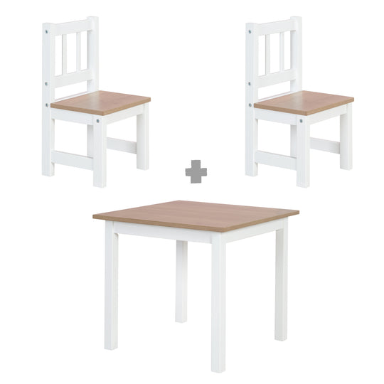 Children's Seating Set 'Woody' - 2 Chairs & 1 Table - White Lacquered - Wood-Effect Decor – Infographic (20/20)