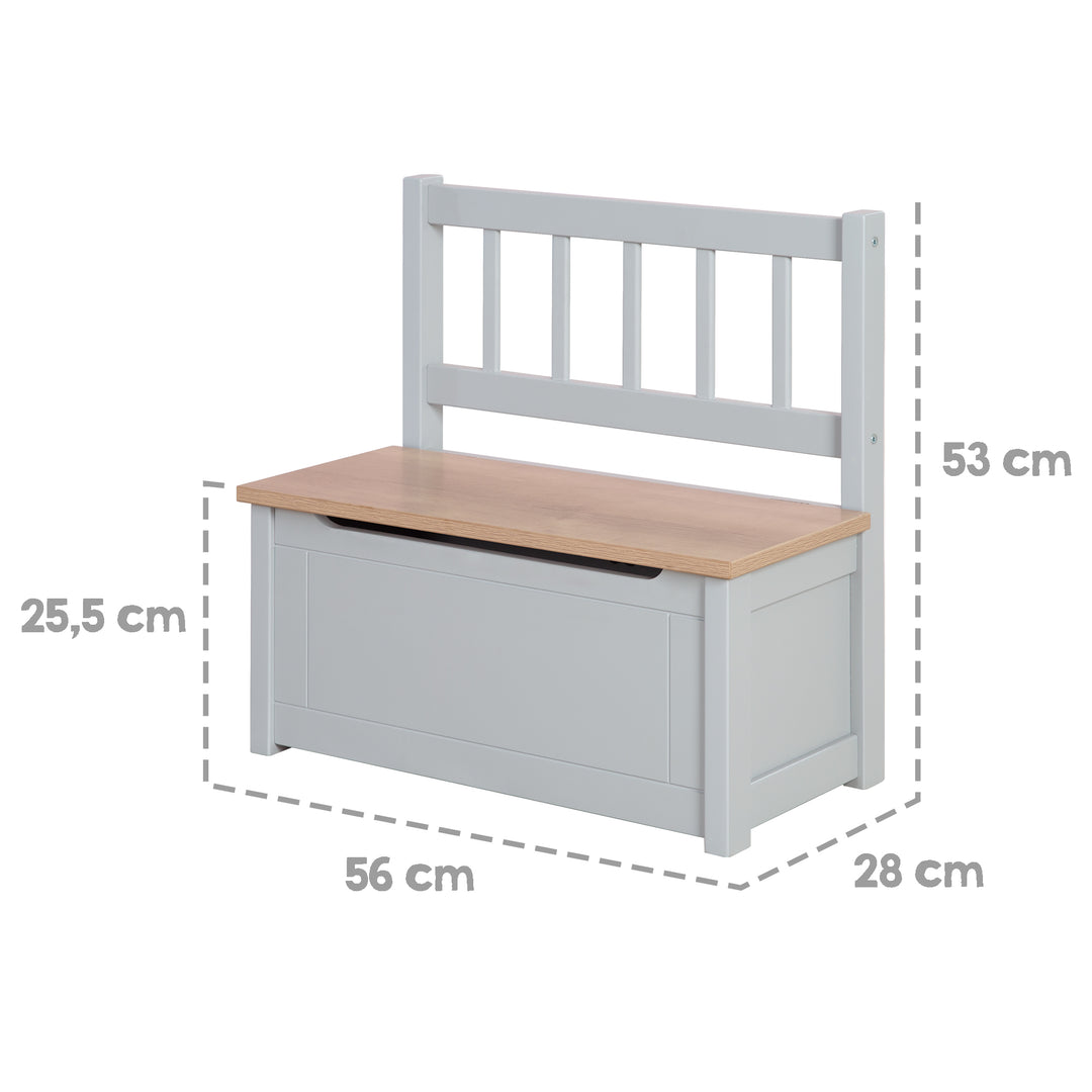 Kindertruhenbank 'Woody' - Spielzeugtruhe in Holz natur/taupe - inkl. Deckelbremse – Infografik (10/15)
