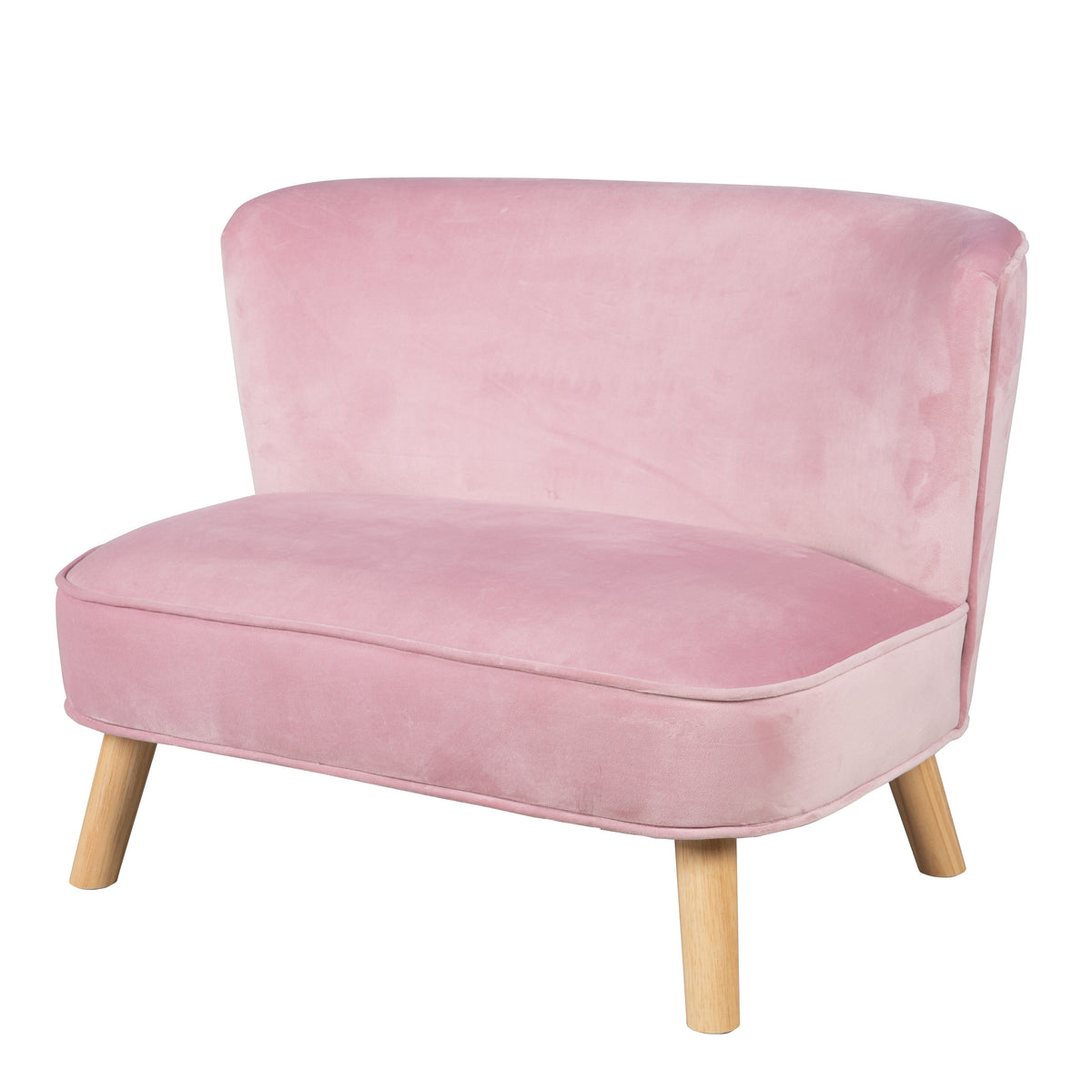 Sofá infantil 'Lil Sofa' - Cómodo sofá infantil con patas de madera - Tela de terciopelo rosa – Foto del producto (1/10)