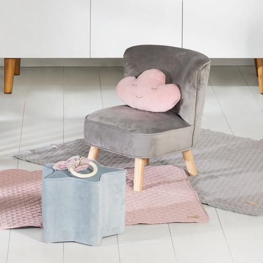 Poltrona per bambini 'Lil Sofa', comodo poltrona con stabile piedini in legno e grigio tessuto in velluto – Foto d'ambiente (2/11)