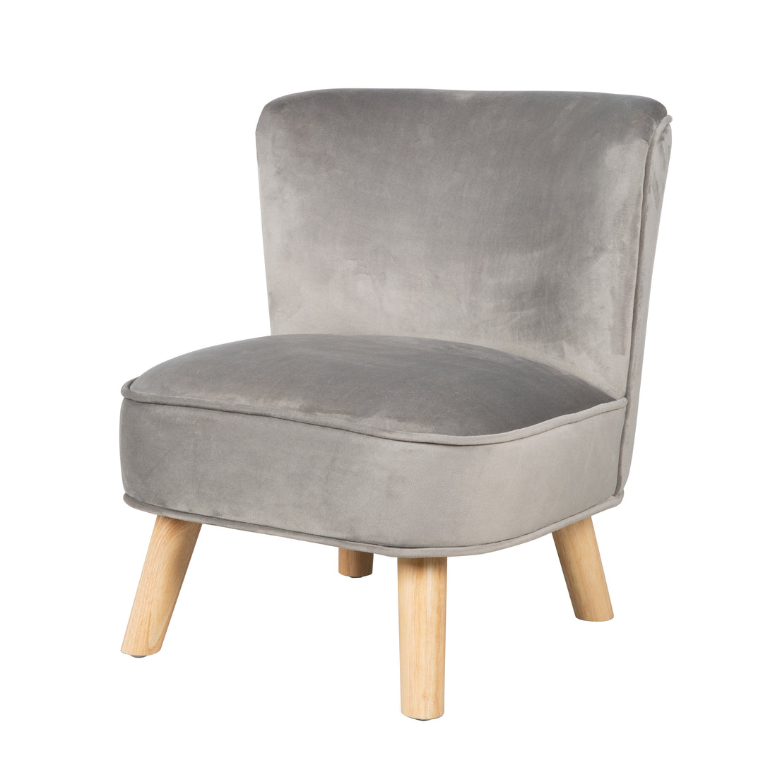 Kindersessel 'Lil Sofa', bequemer Sessel mit stabilen Holzfüßen und grauem Samtstoff – Produktbild (1/11)