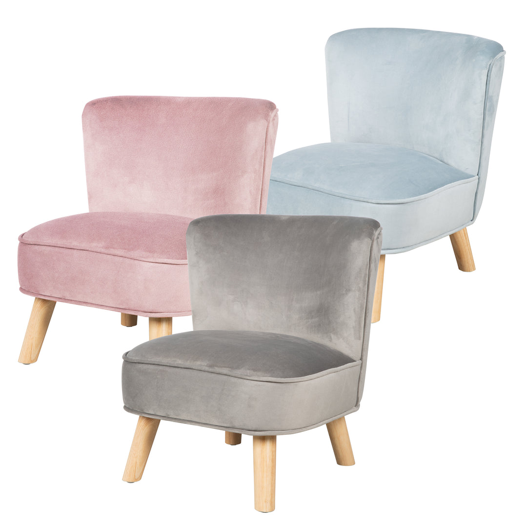 Poltrona per bambini 'Lil Sofa', comodo poltrona con stabile piedini in legno e grigio tessuto in velluto – Foto del prodotto (9/11)
