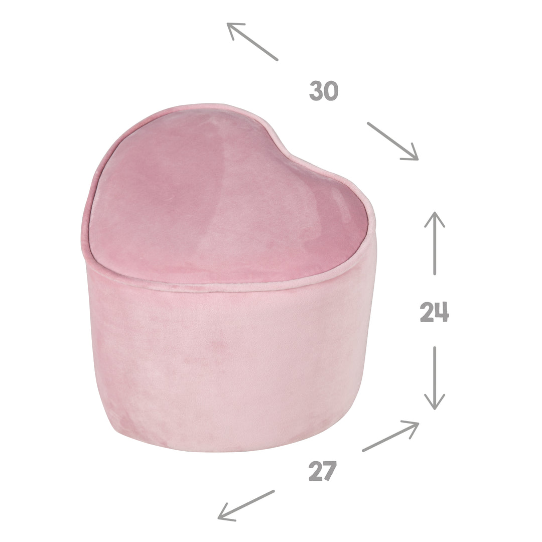 Kinderhocker in Herzform 'Lil Sofa', bequemer Hocker mit Samtstoff in Mauve bezogen, Pouf – Infografik (4/8)