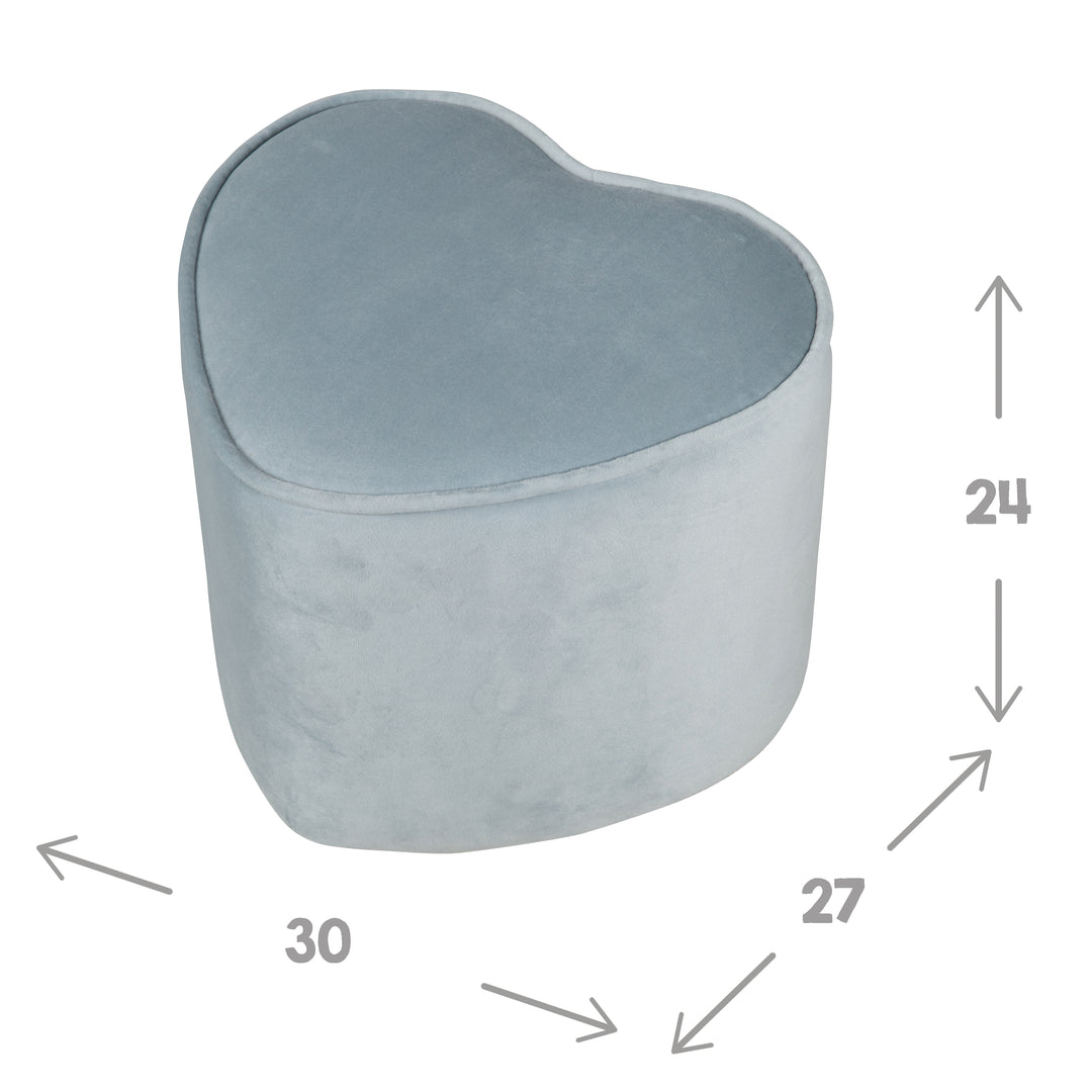 Kinderhocker in Herzform 'Lil Sofa', bequemer Hocker, mit Samtstoff in Sky/Hellblau, Pouf – Infografik (4/7)
