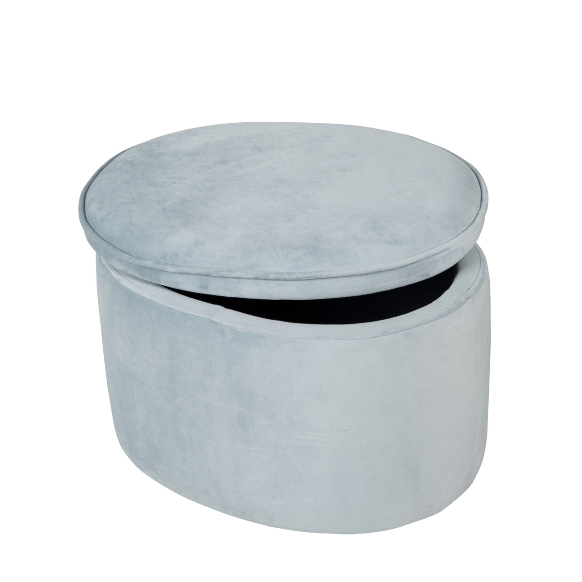 Children's Stool with Storage Function 'Lil Sofa', Oval, Comfortable, with Velvet Fabric, Sky/Light Blue – Product Image (1/9)