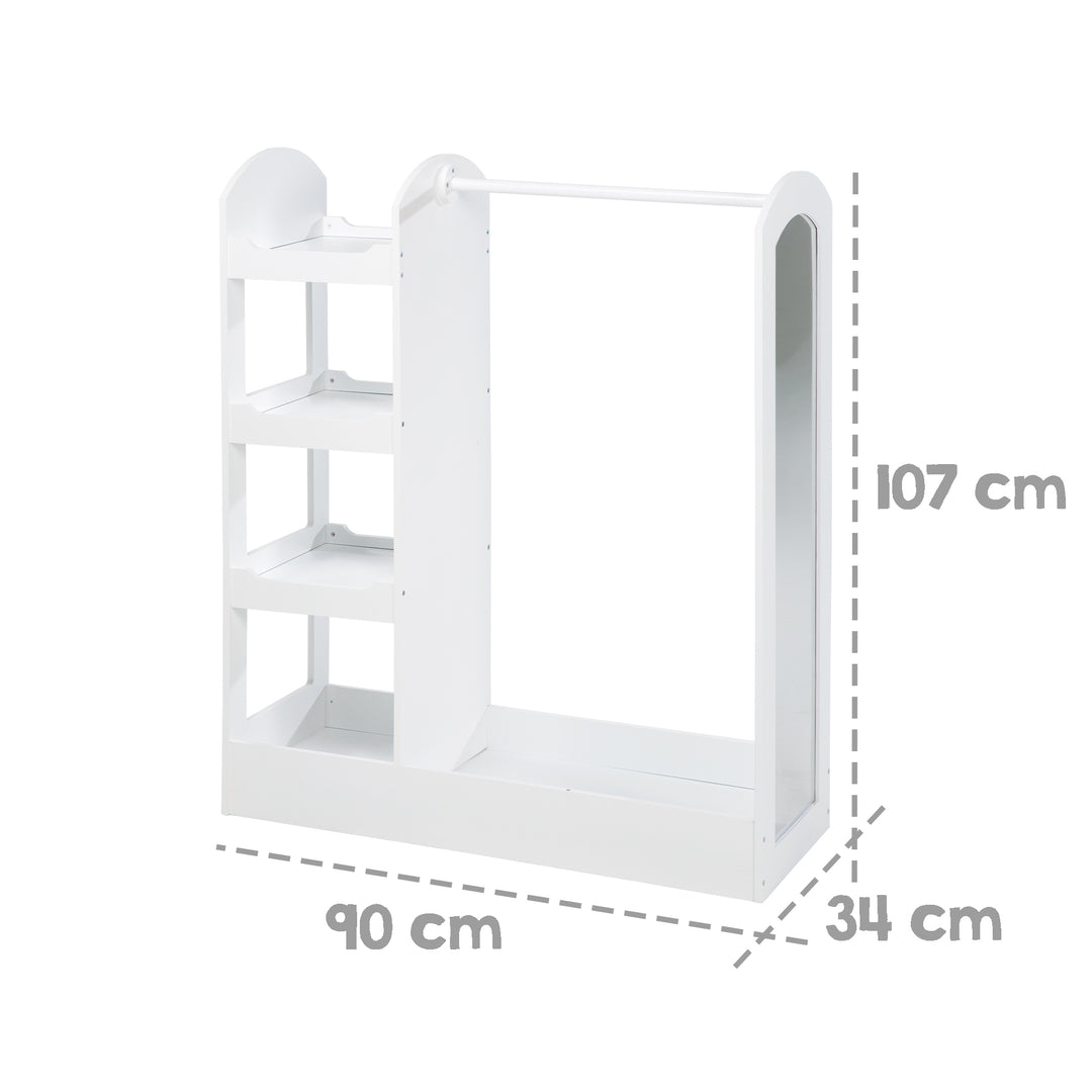 Coat Rack with Clothes Stand, Shelf, Clothes Rail & Large Mirror, Made of Wood White Lacquered – Infographic (2/2)