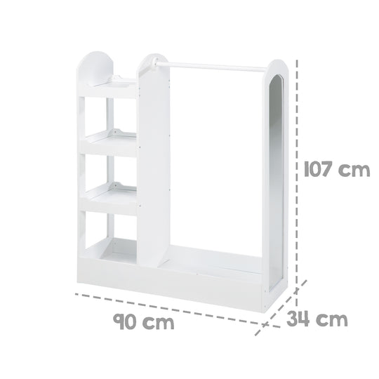 Coat Rack with Clothes Stand, Shelf, Clothes Rail & Large Mirror, Made of Wood White Lacquered – Infographic (2/2)