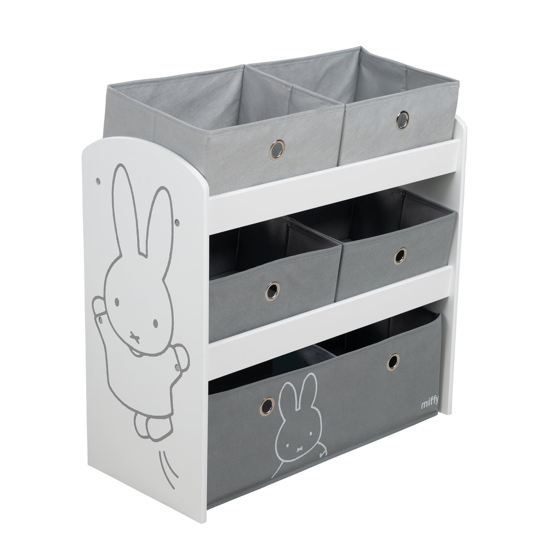 Scaffale per giochi 'miffy®', scaffale portagiochi con 5 scatole in tessuto, scaffale portaoggetti, per bambini e bambine – Ritaglio (3/8)