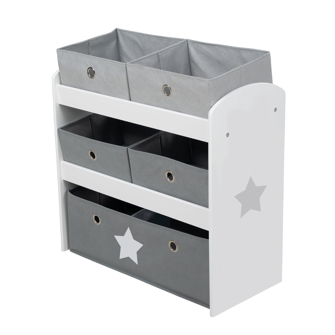 Spielregal 'Stars', Spielzeugregal mit 5 Stoffboxen, Aufbewahrungsregal, für Jungen und Mädchen – Freisteller (1/8)
