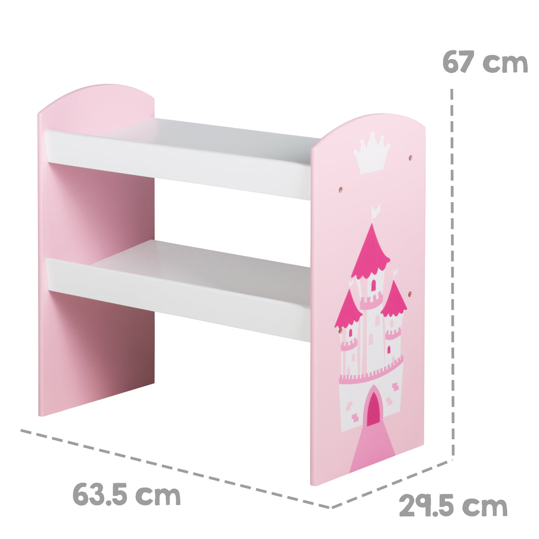 Spielregal 'Krone', Spielzeug- & Aufbewahrungs-Regal, inkl. 5 Stoffboxen rosa / pink – Infografik (3/4)