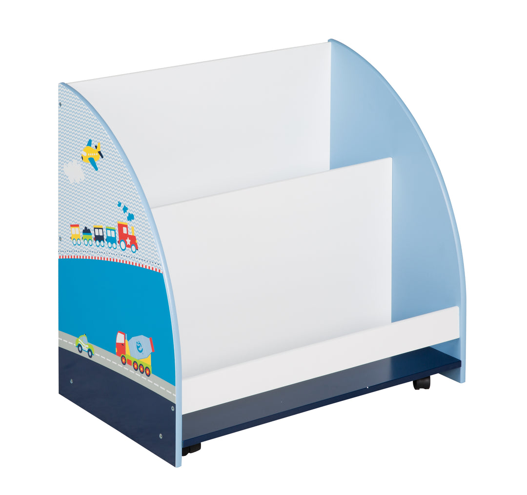 Kinderregal 'Rennfahrer', Spielregal fahrbar & drehbar mit Rollen, blau – Produktbild (1/6)