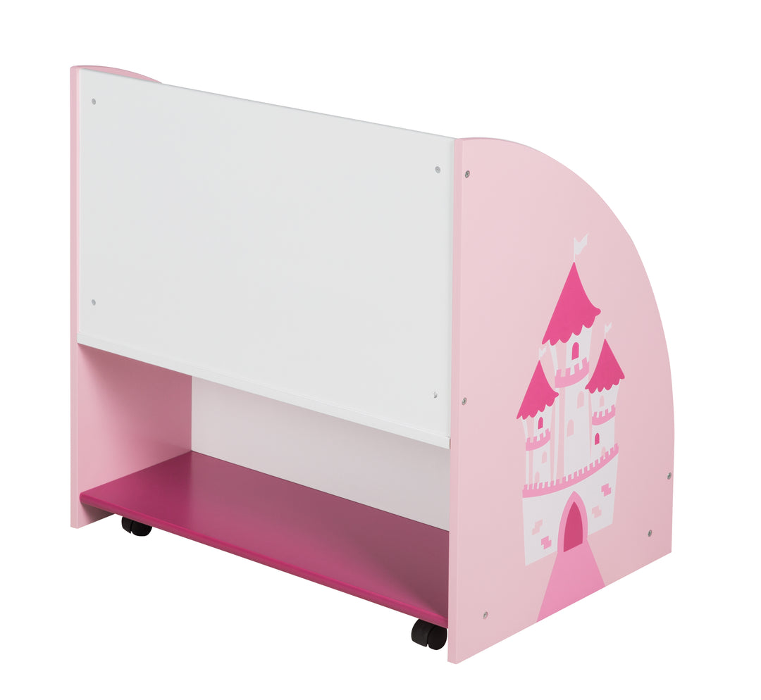 Kinderregal 'Krone', Spielregal fahrbar & drehbar mit Rollen, rosa / weiß – Produktbild (3/6)