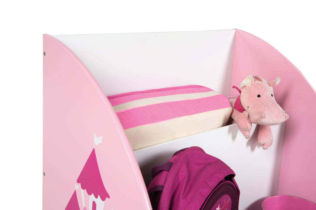 Kinderregal 'Krone', Spielregal fahrbar & drehbar mit Rollen, rosa / weiß – Sonderbild (5/6)