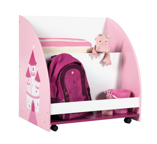 Kinderregal 'Krone', Spielregal fahrbar & drehbar mit Rollen, rosa / weiß – Produktbild (4/6)